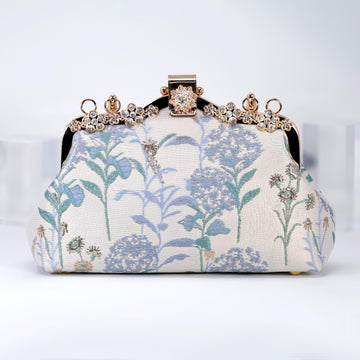 Blue Floral Shimmering Fields of Lavender Embroidered Bridal Wedding Bag, Statement Evening Wedding Clutch, Cross Body Bag
